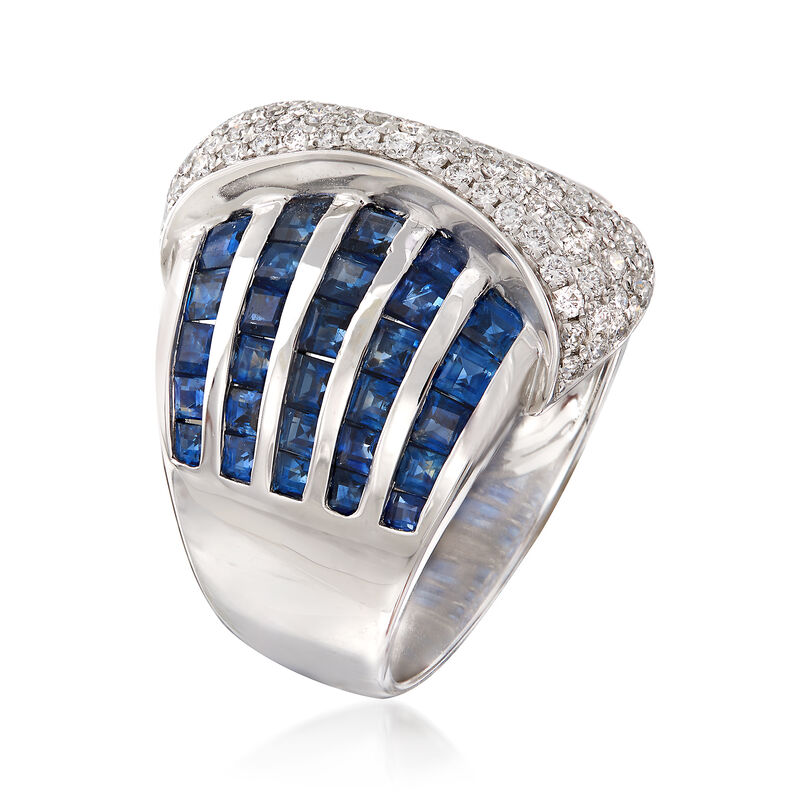 4.20 ct. t.w. Sapphire and .63 ct. t.w. Diamond Multi-Row Ring in 18kt White Gold. Size 9 image number 2