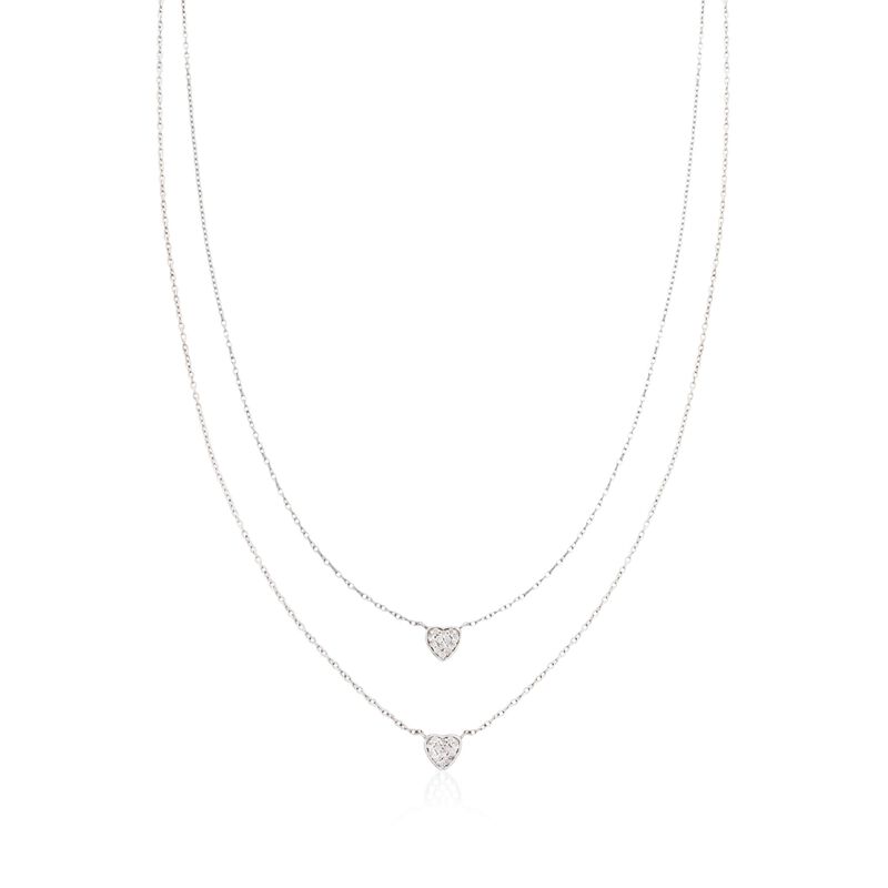 .20 ct. t.w. Pave CZ Layered Heart Necklace in Sterling Silver. 18&quot; image number 1