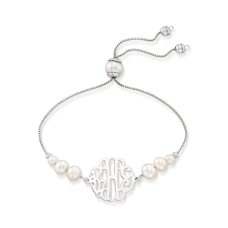 4-7.5mm Cultured Pearl Personalized Monogram Bolo Bracelet in Sterling Silver image number 2