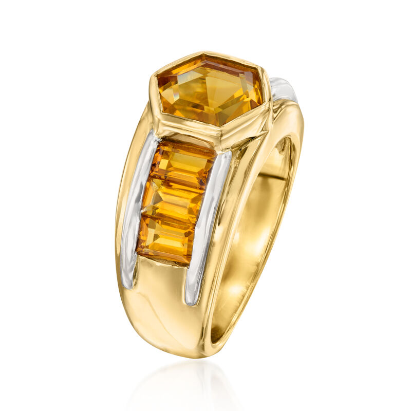 C. 1990 Vintage 3.42 ct. t.w. Citrine Ring in Platinum and 18kt Yellow Gold. Size 6.5 image number 2