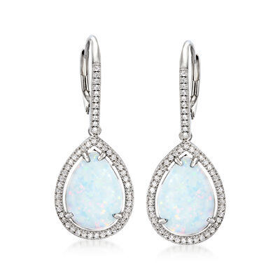 Charles Garnier Synthetic Opal and .90 ct. t.w. CZ Drop Earrings in Sterling Silver