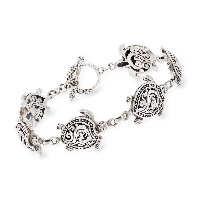 Sterling Silver Bali-Style Turtle Bracelet image number 0