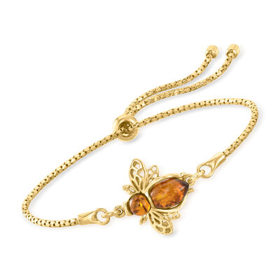 Amber Bumblebee Bolo Bracelet in 18kt Gold Over Sterling