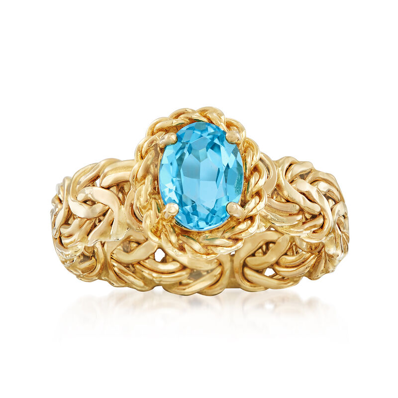 1.50 Carat Blue Topaz Byzantine Ring in 14kt Yellow Gold image number 0