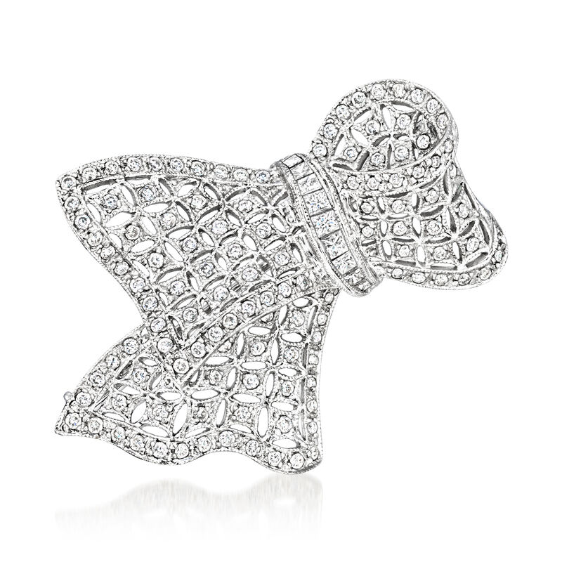 C. 1990 Vintage 1.75 ct. t.w. Diamond Bow Pin in 14kt White Gold image number 0