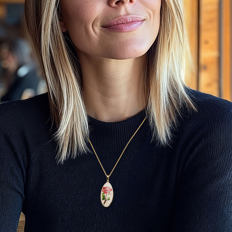 Moonstone and Multicolored Enamel Rose Mosaic Pendant Necklace in 18kt Gold Over Sterling. 18" image number 1