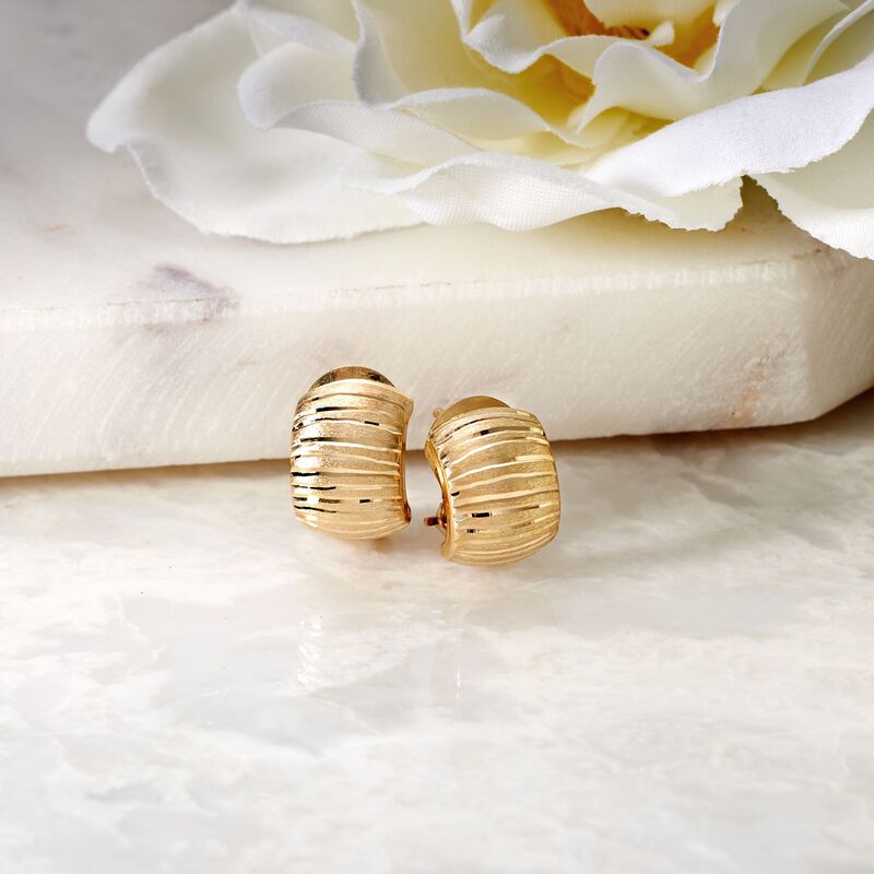 Italian 18kt Yellow Gold Diamond-Cut and Satin-Finished Hoop Earrings. 1/2&quot; image number 4