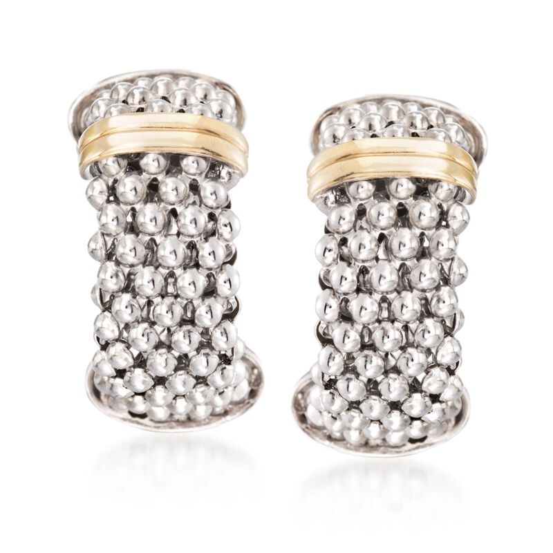 Phillip Gavriel &quot;Popcorn&quot; Sterling Silver and 18kt Gold Hoop Earrings. 5/8&quot; image number 0