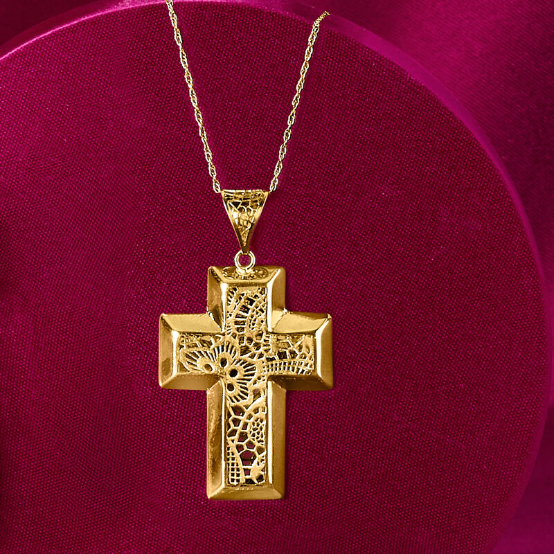 Italian 14kt Yellow Gold Floral Filigree Cross Pendant image number 2