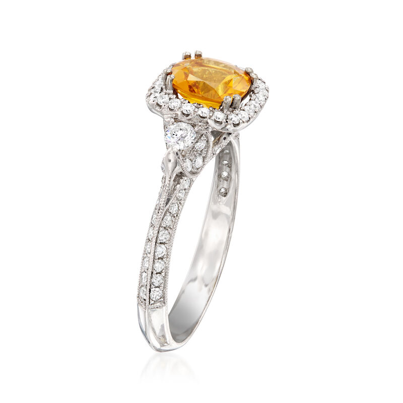 C. 2000 Vintage 1.00 Carat Orange Citrine Ring with .85 ct. t.w. Diamonds in 18kt White Gold. Size 6.75 image number 2
