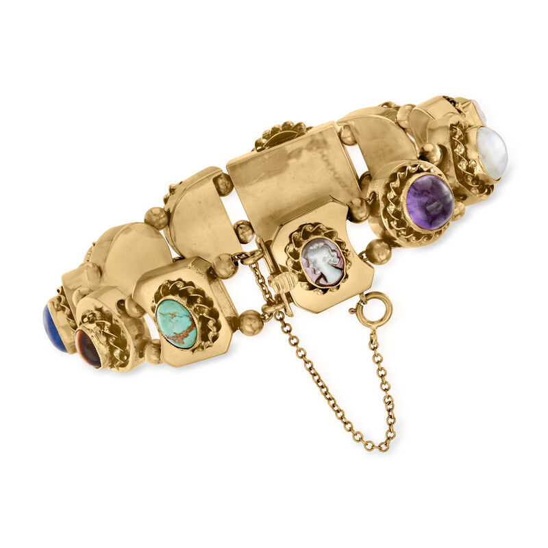 C. 1960 Vintage Multi-Gemstone Slide Bracelet in 14kt Yellow Gold image number 2