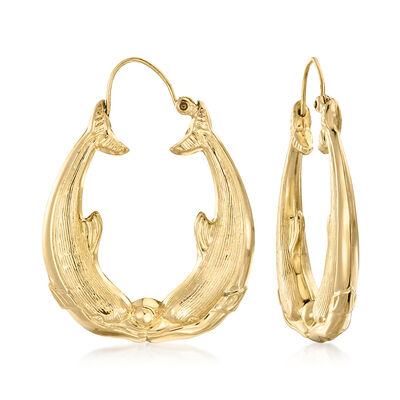 C. 1980 Vintage 14kt Yellow Gold Double Whale Hoop Earrings