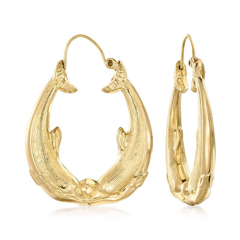 C. 1980 Vintage 14kt Yellow Gold Double Whale Hoop Earrings. 1 3/8" image number 0