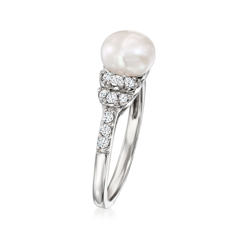 7-7.5mm Cultured Pearl and .50 ct. t.w. White Topaz Jewelry Set: Pendant Necklace and Ring in Sterling Silver. Size 7 image number 4