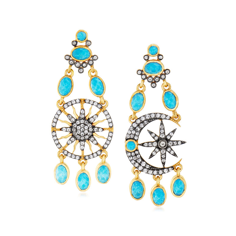 Turquoise and 2.06 ct. t.w. White Topaz Celestial Drop Earrings in 18kt Gold Over Sterling image number 0