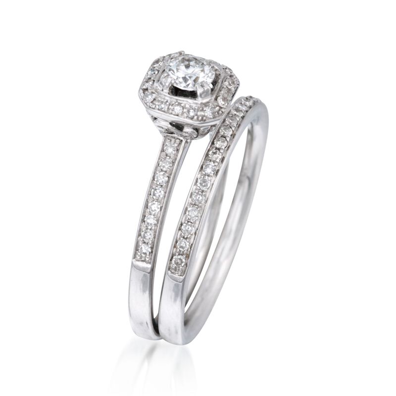 .45 ct. t.w. Diamond Bridal Set: Engagement and Wedding Rings in 14kt White Gold image number 2