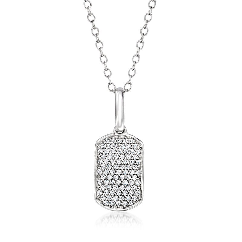 20 Diamond Mini Dog Tag Pendant Necklace in Sterling