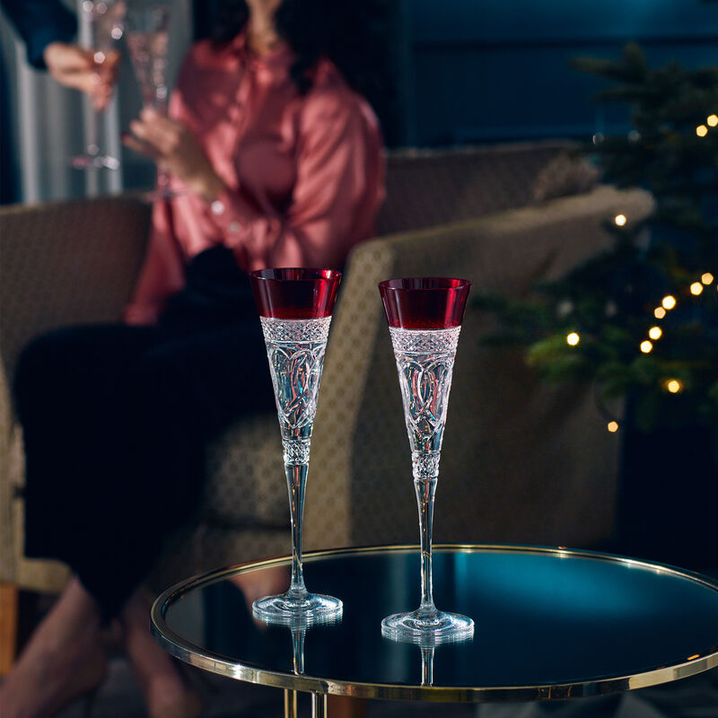 Waterford Crystal 2023 Times Square Set of 2 Red Flute Glasses image number 1