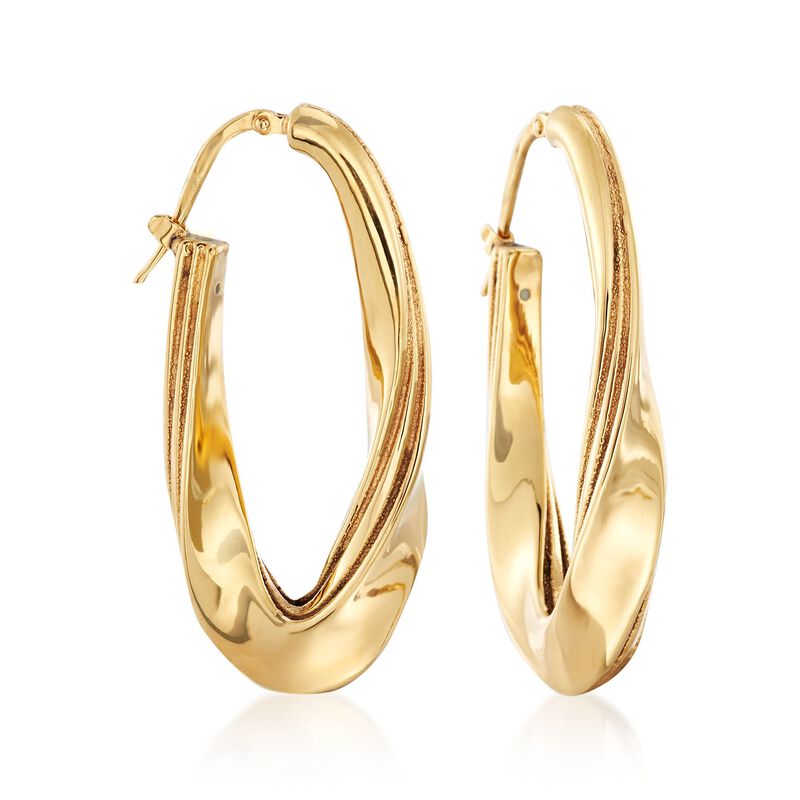Italian 18kt Yellow Gold Twisted Oval Hoop Earrings. 1 5/8&quot; image number 0