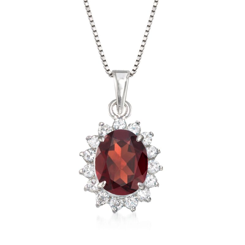 2.50 Carat Garnet and .45 ct. t.w. CZ Pendant Necklace in Sterling Silver image number 0