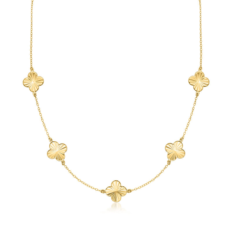 Italian 14kt Yellow Gold Clover Station Necklace. 16"