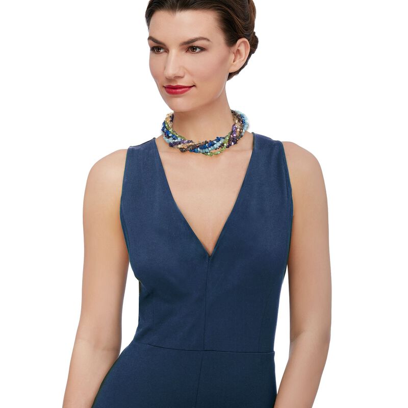 Multi-Stone and Cultured Pearl Torsade Necklace in Sterling Silver. 18&quot; image number 0