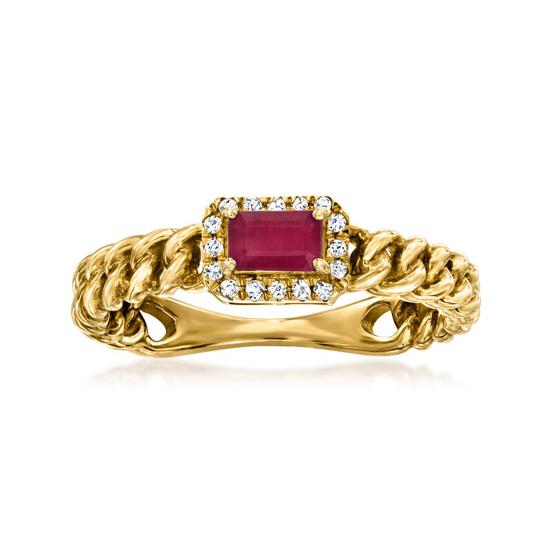 .30 Carat Ruby Curb-Link Ring with Diamonds in 14kt Yellow Gold image number 0