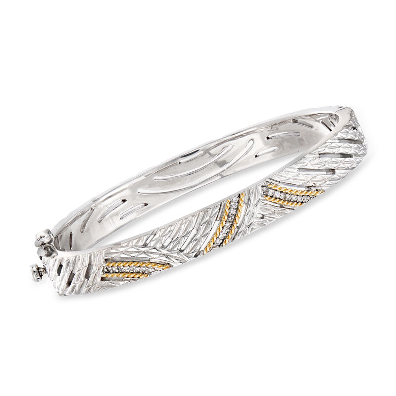 Andrea Candela &quot;Arco Iris&quot; .12 ct. t.w. Diamond Bangle Bracelet in Sterling Silver and 18kt Yellow Gold. 7&quot; image number 0