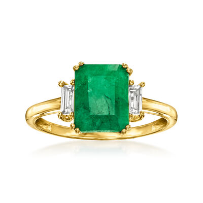 2.00 Carat Emerald and .30 ct. t.w. White Topaz Ring in 18kt Gold Over Sterling
