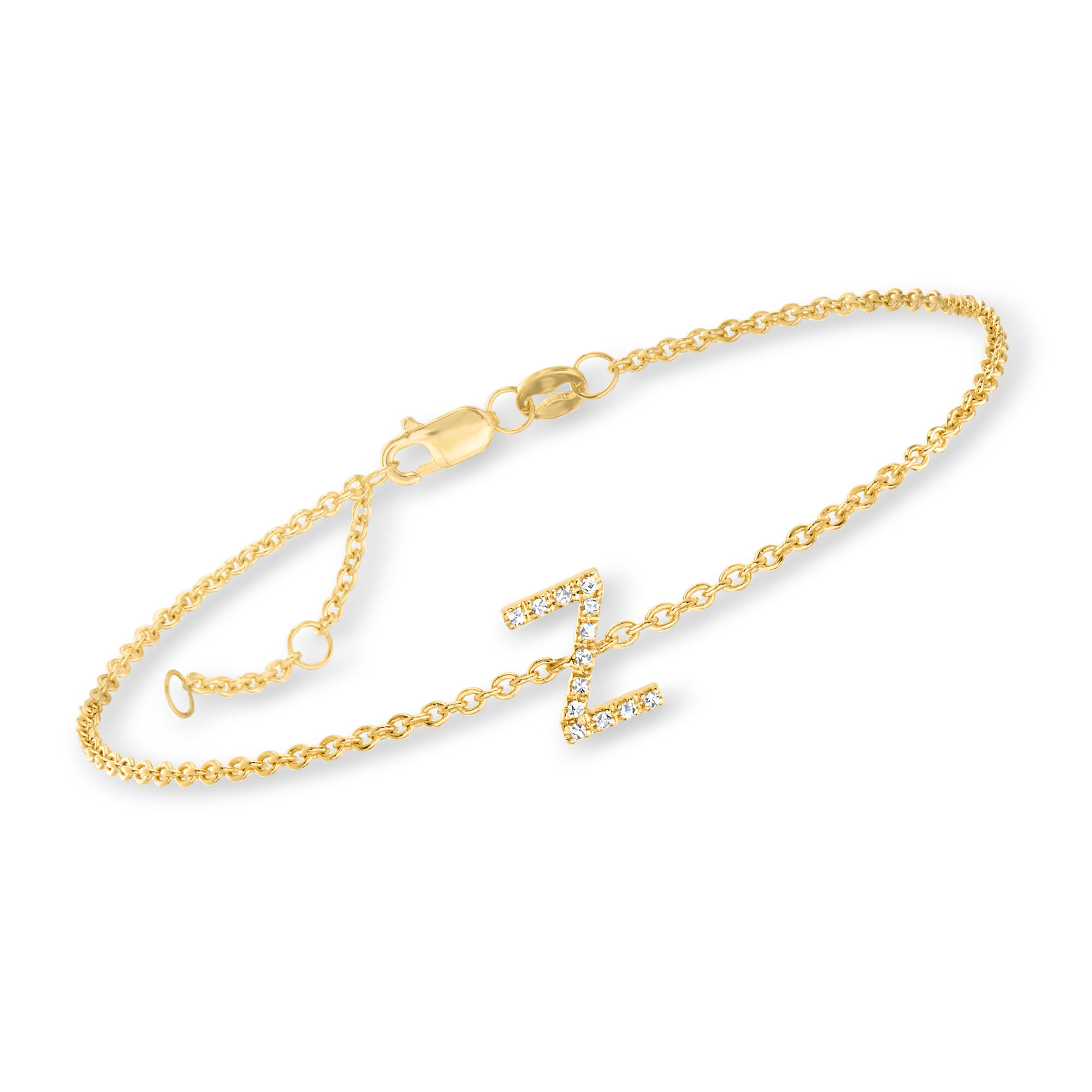 Z - Diamond Initial Bracelet in 18kt Gold Over Sterling. 7&quot
