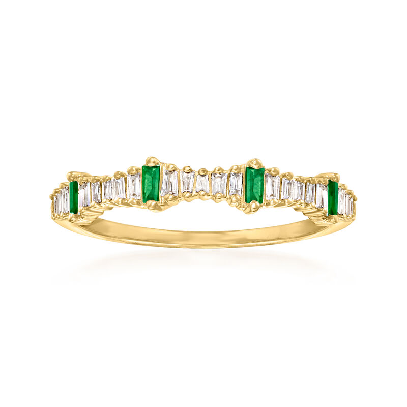 .14 ct. t.w. Diamond and .10 ct. t.w. Emerald Stackable Ring in 14kt Yellow Gold image number 0