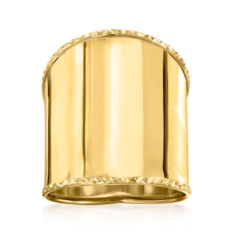 Italian 14kt Yellow Gold Textured and Polished Wide Ring. Size 9 image number 0