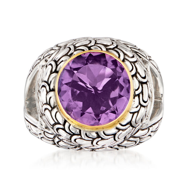 2.30 Carat Amethyst Scrollwork Ring in Sterling Silver with 14kt Yellow Gold image number 0