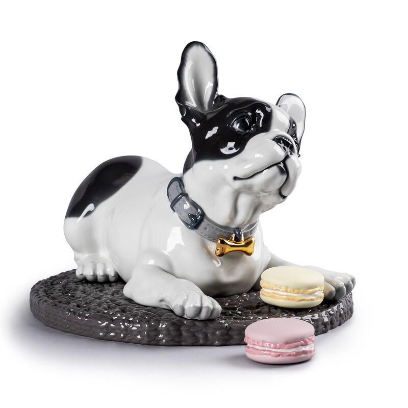 Lladro &quot;French Bulldog with Macarons&quot; Porcelain Figurine image number 1