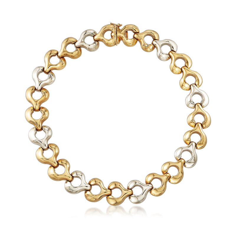 C. 1980 Vintage 18kt Two-Tone Gold Puffed Circle Link Necklace. 16.5&quot; image number 1