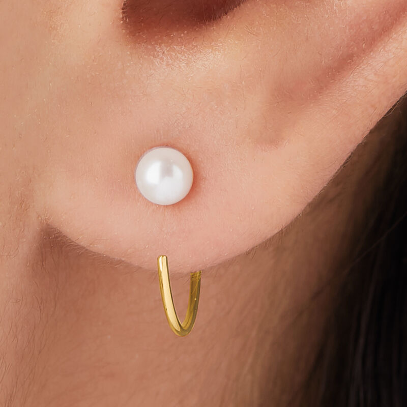 4-4.5mm Cultured Pearl C-Hoop Earrings in 14kt Yellow Gold. 1/2&quot; image number 2