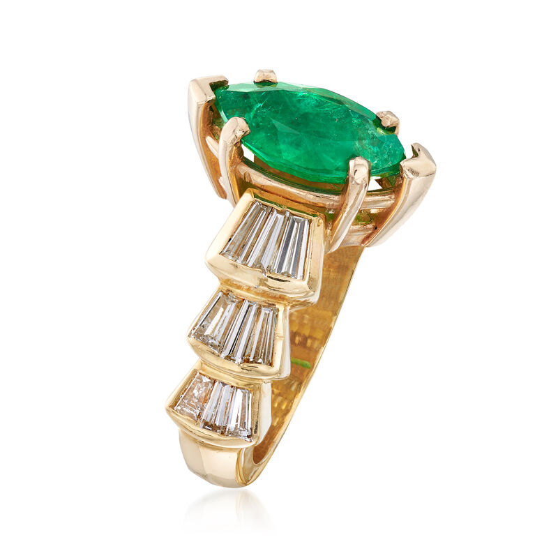C. 1980 Vintage 1.50 Carat Emerald and 1.50 ct. t.w. Diamond Ring in 18kt Yellow Gold image number 2
