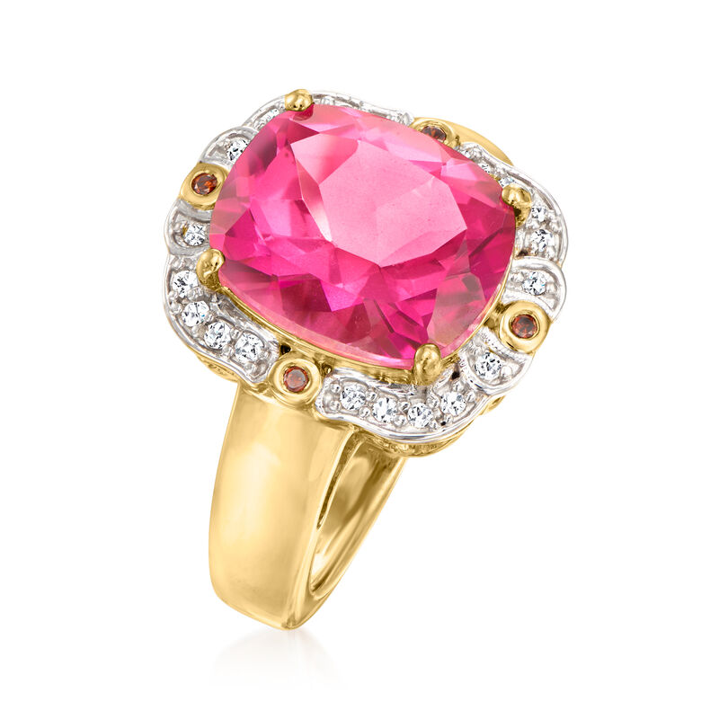 6.50 Carat Pink Topaz and .15 ct. t.w. Multicolored Diamond Ring in 18kt Gold Over Sterling image number 2
