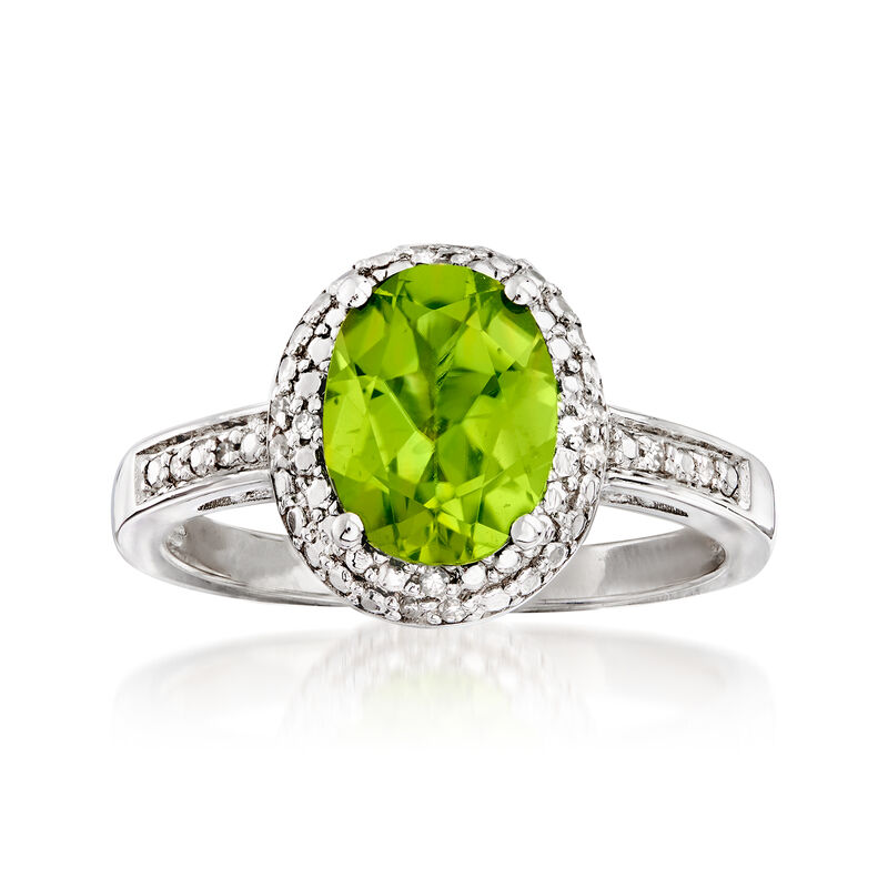 1.60 Carat Peridot Ring with Diamonds in Sterling Silver image number 0