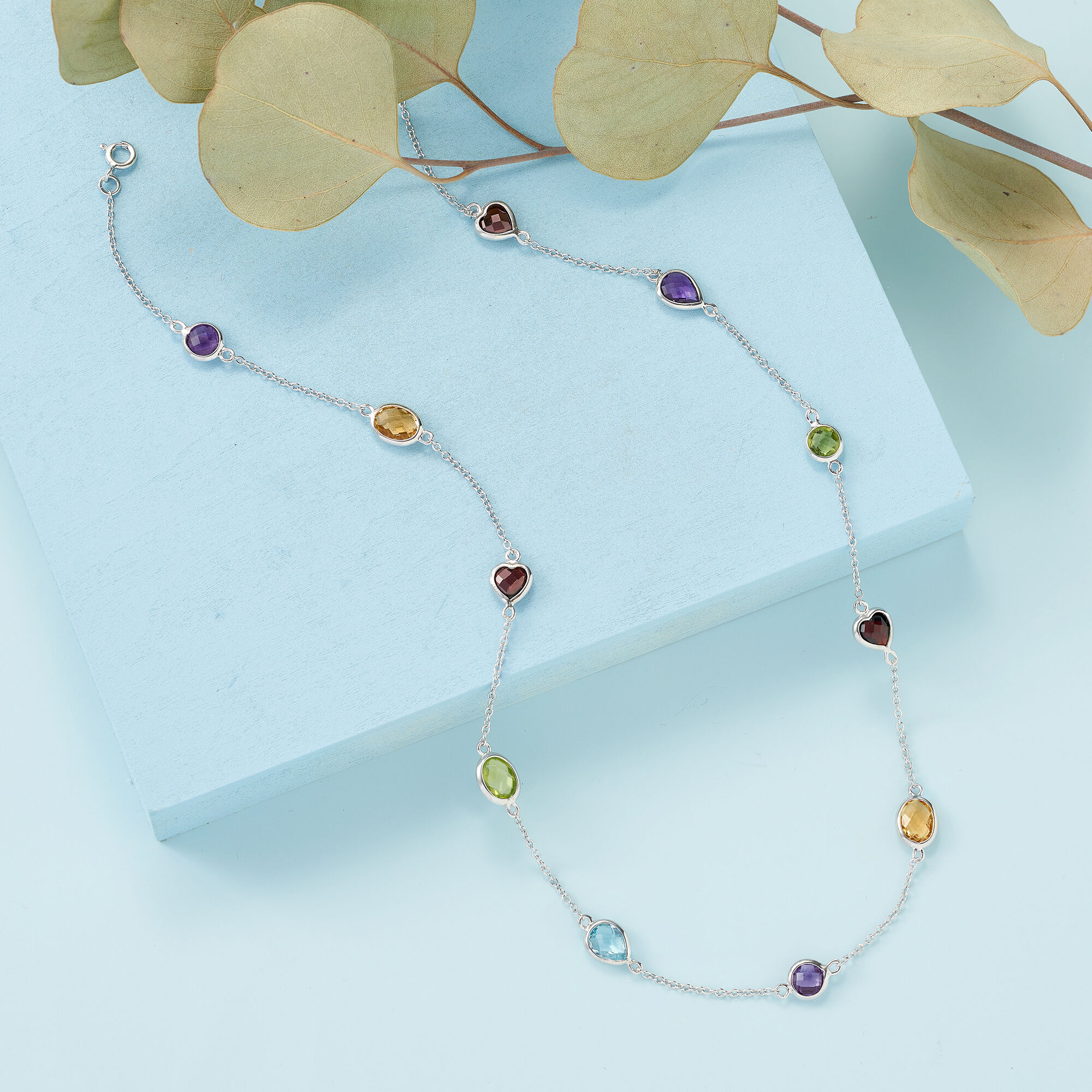 Multi gemstone station necklace sales