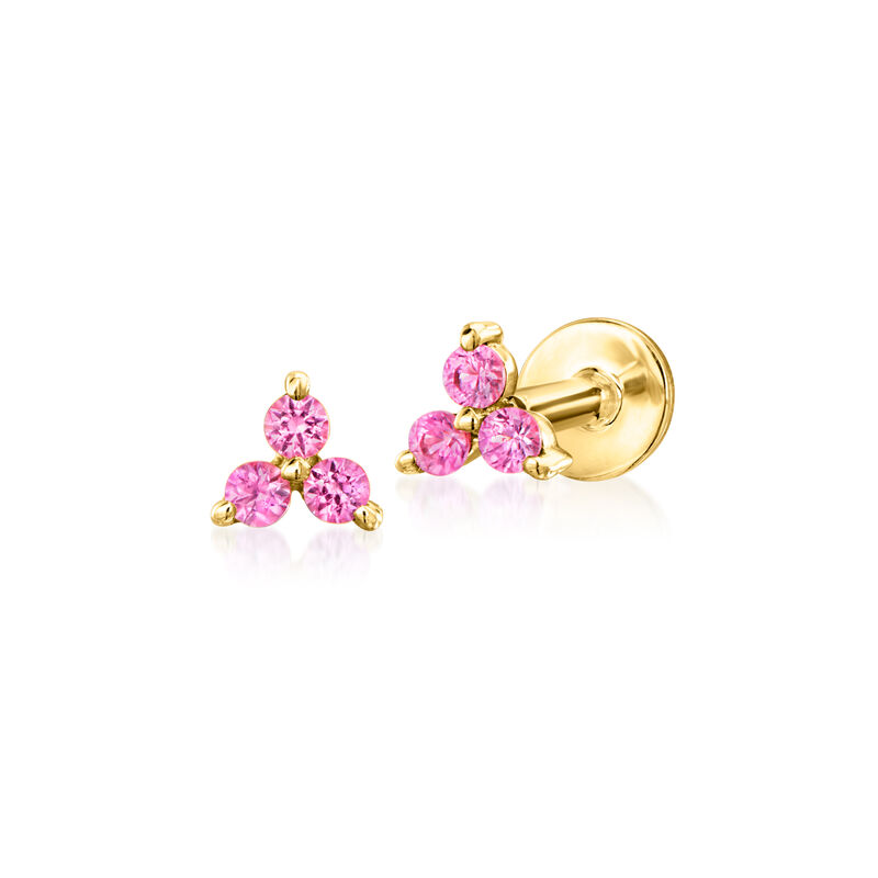 Pink Sapphire Single Flat-Back Stud Earring in 14kt Yellow Gold  image number 1