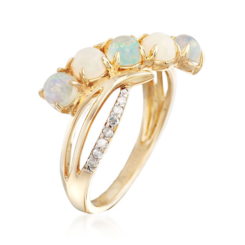 Opal and .11 ct. t.w. Diamond Curved Ring in 14kt Yellow Gold image number 2