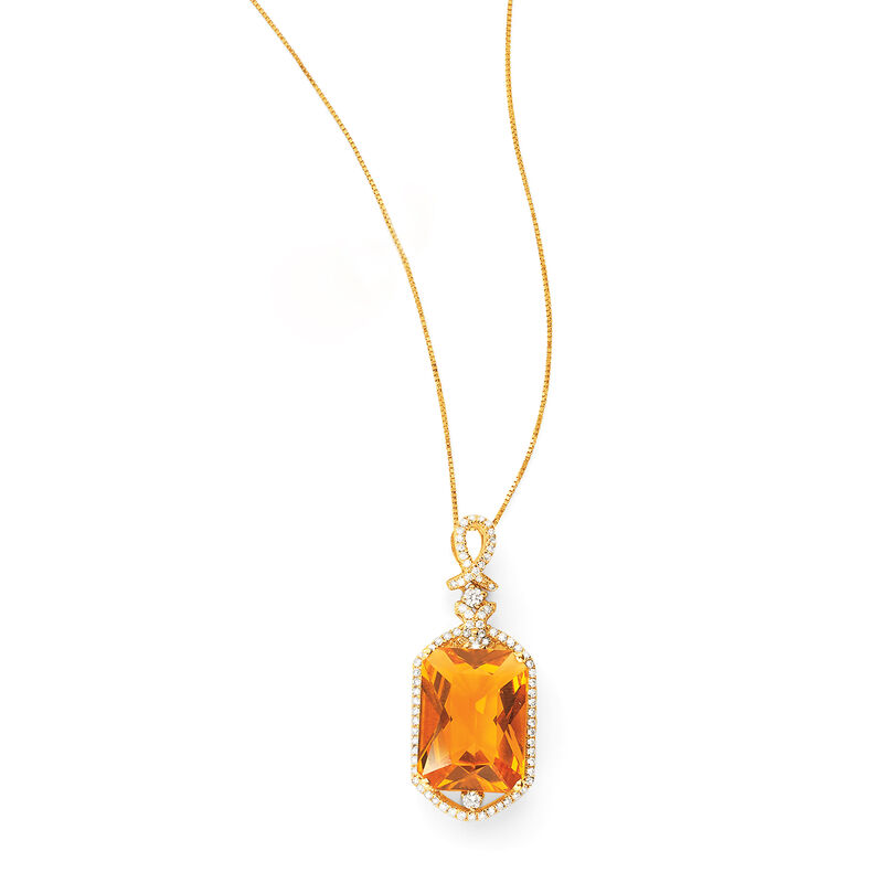 8.75 Carat Orange Citrine and .51 ct. t.w. Diamond Necklace in 14kt Yellow Gold image number 2