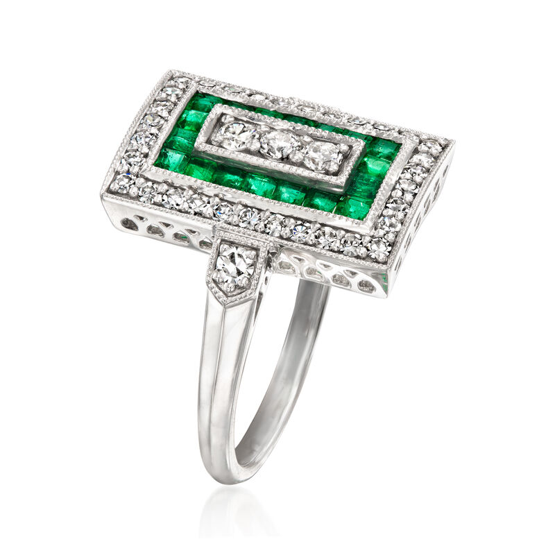 C. 2000 Vintage .57 ct. t.w. Diamond and .53 ct. t.w. Emerald Ring in Platinum. Size 6.25 image number 2