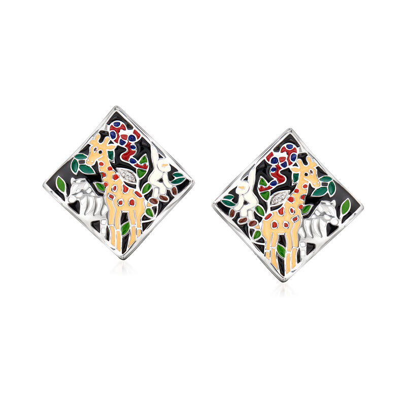 Belle Etoile &quot;Serengeti&quot; Black and Multicolored Enamel Earrings with CZ Accents in Sterling Silver image number 0