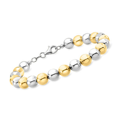 Italian 8mm Sterling Silver and 18kt Gold Over Sterling Bead Bracelet