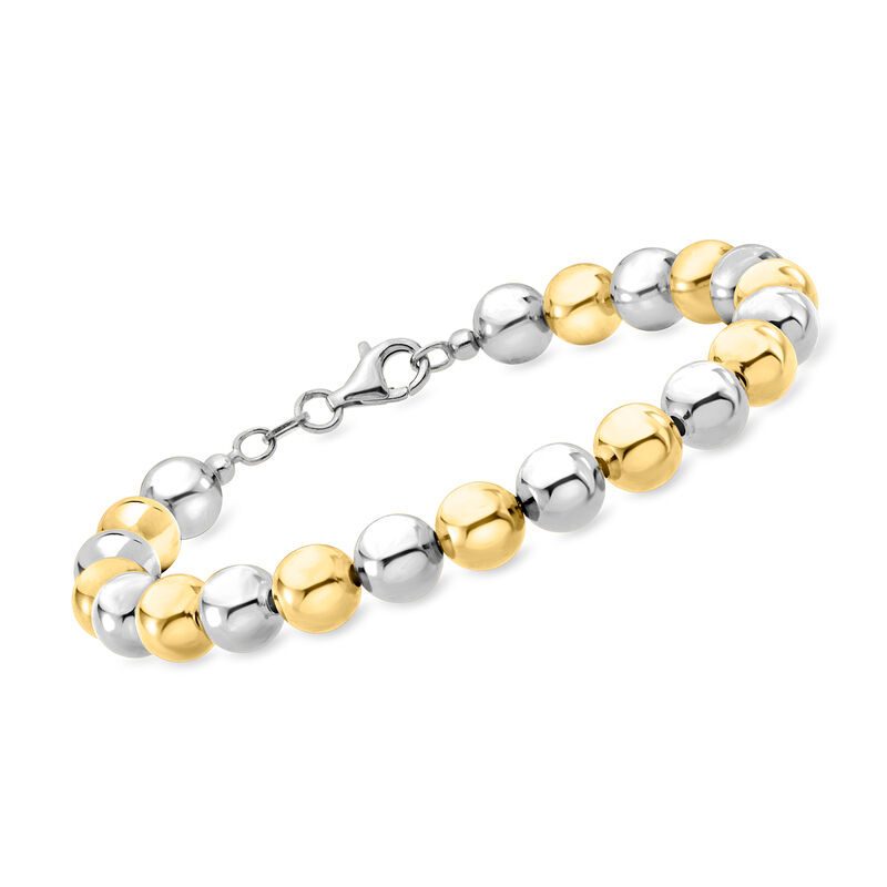 Italian 8mm Sterling Silver and 18kt Gold Over Sterling Bead Bracelet image number 0