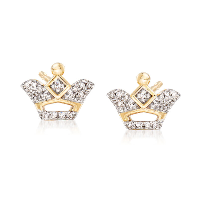 Crown Earrings with Diamond Accents in 14kt Yellow Gold image number 0