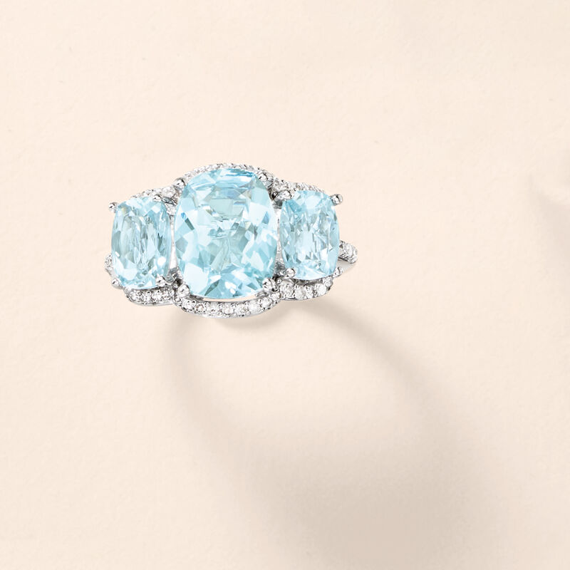 4.20 ct. t.w. Aquamarine and .25 ct. t.w. Diamond Ring in 14kt White Gold image number 3