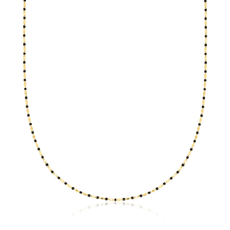 Italian Black Enamel Station Necklace in 14kt Yellow Gold. 18&quot; image number 0